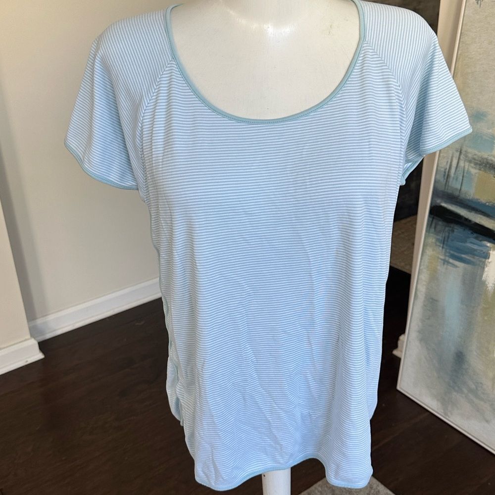 Lake Pima Cotton Striped Pajama Top L (greenish blue)